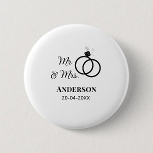 Mr & Mrs add family name date year wedding favour  6 Cm Round Badge