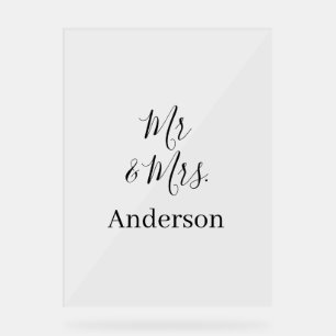 Mr & Mrs add family name date year wedding favour  Acrylic Sign
