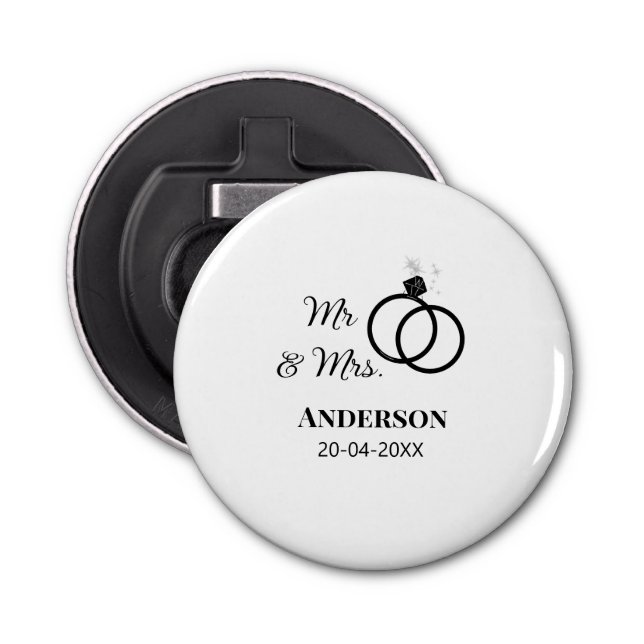Mr & Mrs add family name date year wedding favour  Bottle Opener (Front)