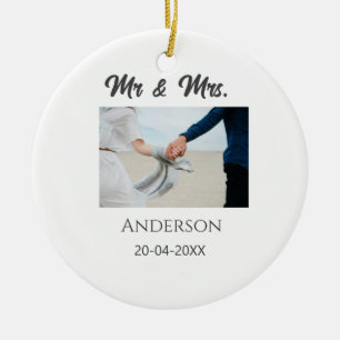 Mr & Mrs add family name date year wedding favour Ceramic Tree Decoration