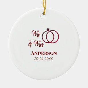 Mr & Mrs add family name date year wedding favour Ceramic Tree Decoration