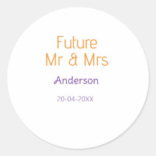 Mr & Mrs add family name date year wedding favour Classic Round Sticker