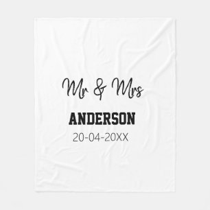 Mr & Mrs add family name date year wedding favour Fleece Blanket