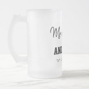 Mr & Mrs add family name date year wedding favour  Frosted Glass Beer Mug