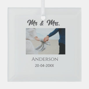 Mr & Mrs add family name date year wedding favour Glass Tree Decoration
