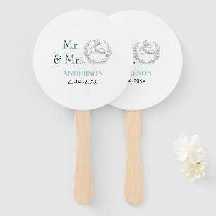 Mr & Mrs add family name date year wedding favour Hand Fan