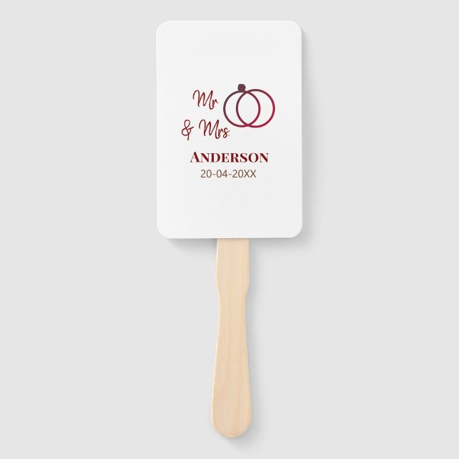 Mr & Mrs add family name date year wedding favour  Hand Fan (Front)