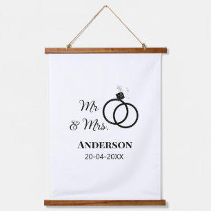 Mr & Mrs add family name date year wedding favour  Hanging Tapestry