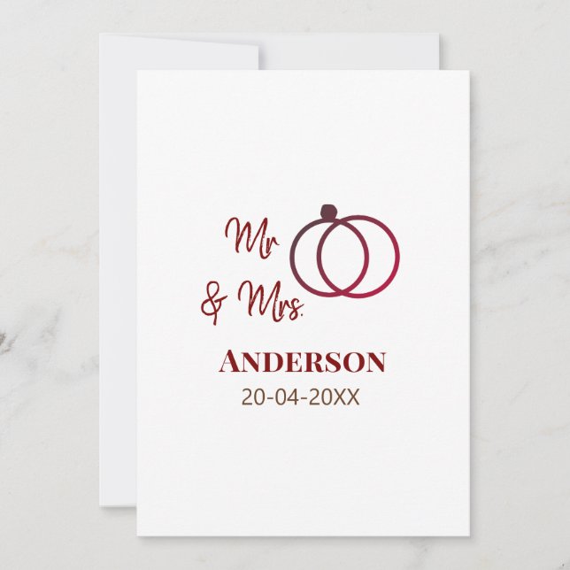Mr & Mrs add family name date year wedding favour  Invitation (Front)
