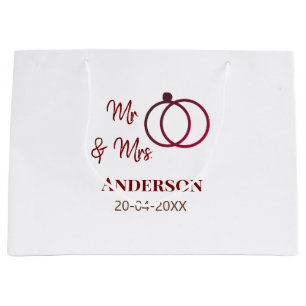 Mr & Mrs add family name date year wedding favour Large Gift Bag
