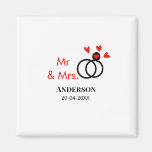 Mr & Mrs add family name date year wedding favour Magnet