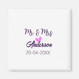 Mr & Mrs add family name date year wedding favour Magnet