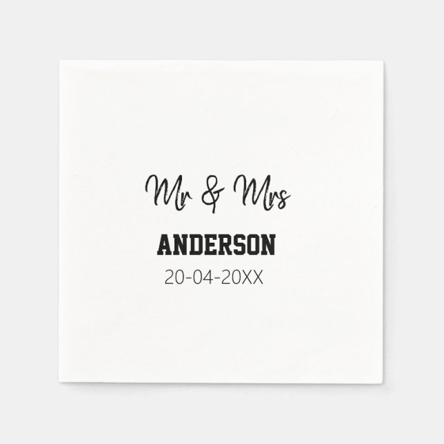 Mr & Mrs add family name date year wedding favour  Napkin (Front)