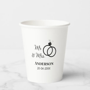 Mr & Mrs add family name date year wedding favour Paper Cups