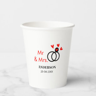 Mr & Mrs add family name date year wedding favour Paper Cups