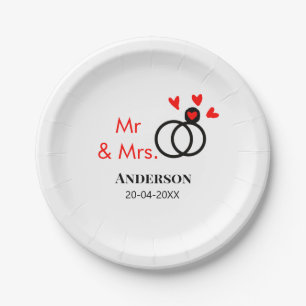 Mr & Mrs add family name date year wedding favour Paper Plate