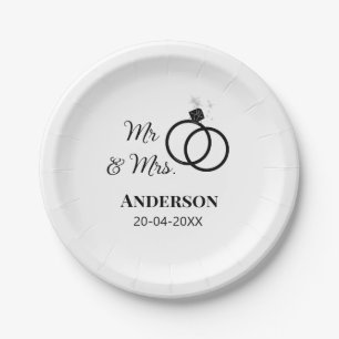 Mr & Mrs add family name date year wedding favour  Paper Plate