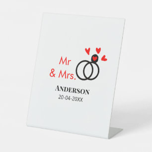 Mr & Mrs add family name date year wedding favour Pedestal Sign