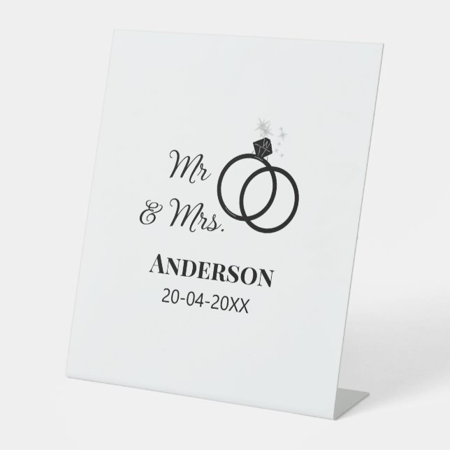 Mr & Mrs add family name date year wedding favour  Pedestal Sign (Front)