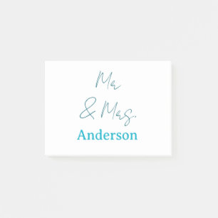 Mr & Mrs add family name date year wedding favour Post-it Notes