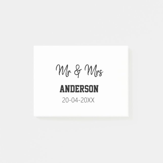 Mr & Mrs add family name date year wedding favour  Post-it Notes (Front)