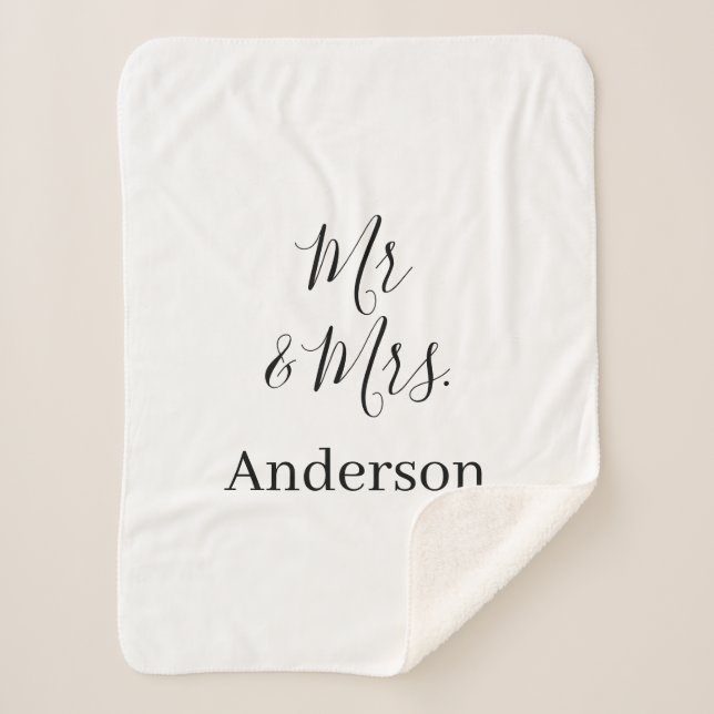 Mr & Mrs add family name date year wedding favour  Sherpa Blanket (Front)