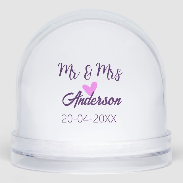 Mr & Mrs add family name date year wedding favour  Snowglobe (Front)