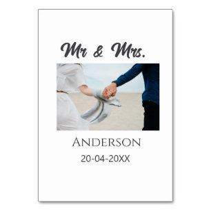 Mr & Mrs add family name date year wedding favour  Table Number