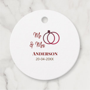 Mr & Mrs add family name date year wedding favour Tags