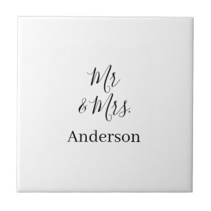 Mr & Mrs add family name date year wedding favour  Tile
