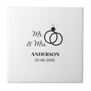 Mr & Mrs add family name date year wedding favour  Tile