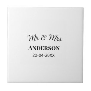 Mr & Mrs add family name date year wedding favour  Tile