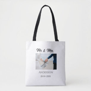 Mr & Mrs add family name date year wedding favour Tote Bag