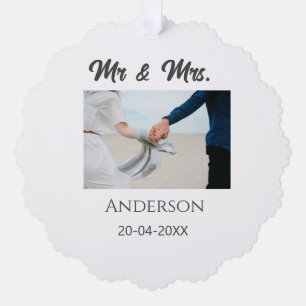 Mr & Mrs add family name date year wedding favour  Tree Decoration Card