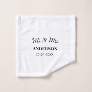 Mr & Mrs add family name date year wedding favour Wash Cloth
