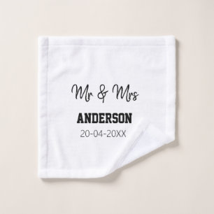 Mr & Mrs add family name date year wedding favour  Wash Cloth