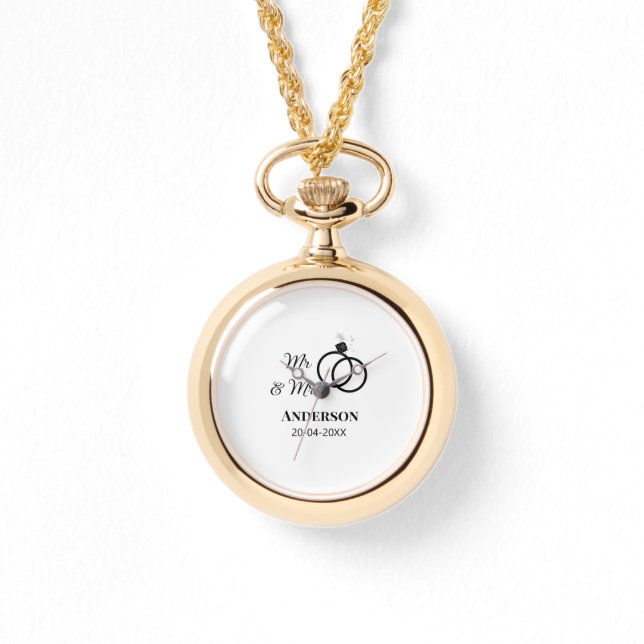 Mr & Mrs add family name date year wedding favour  Watch (Front)