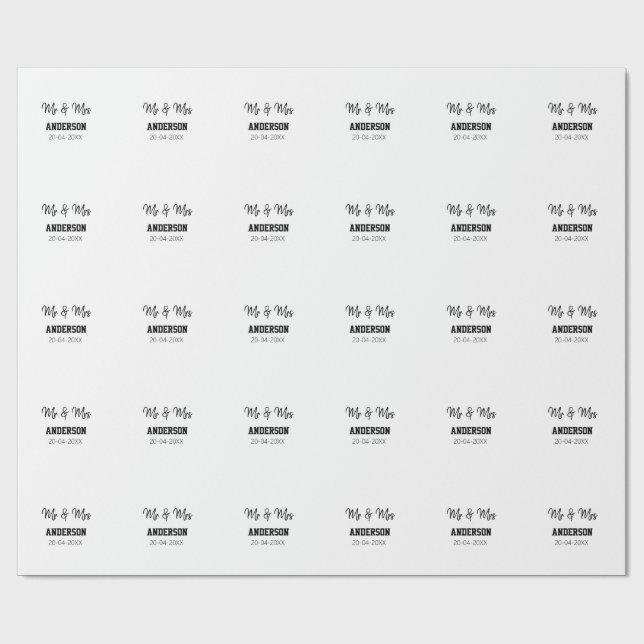 Mr & Mrs add family name date year wedding favour  Wrapping Paper (Flat)