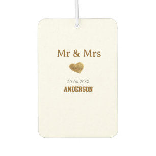 Mr & Mrs add family name golden glitter heart spar Car Air Freshener
