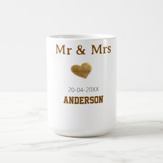 Mr & Mrs add family name golden glitter heart spar Coffee Mug