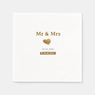 Mr & Mrs add family name golden glitter heart spar Napkin