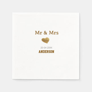Mr & Mrs add family name golden glitter heart spar Napkin