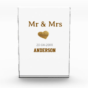 Mr & Mrs add family name golden glitter heart spar Photo Block
