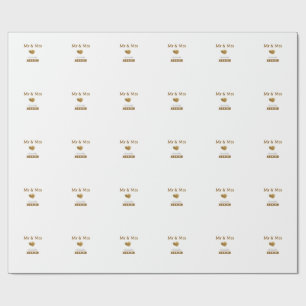 Mr & Mrs add family name golden glitter heart spar Wrapping Paper