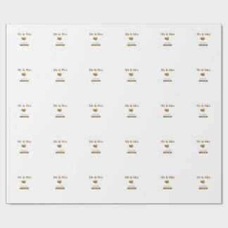 Mr & Mrs add family name golden glitter heart spar Wrapping Paper