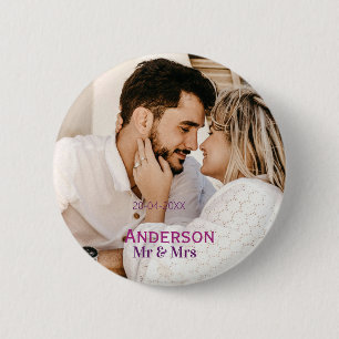 Mr & Mrs add family name photo date wedding family 6 Cm Round Badge