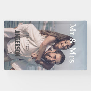 Mr & Mrs add family name photo date wedding family Banner