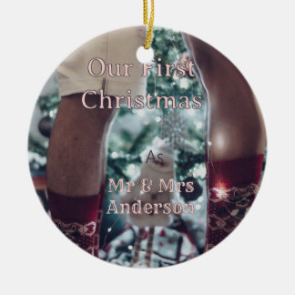 Mr & Mrs add family name photo date wedding family Ceramic Tree Decoration