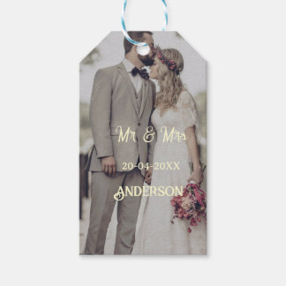 Mr & Mrs add family name photo date wedding family Gift Tags