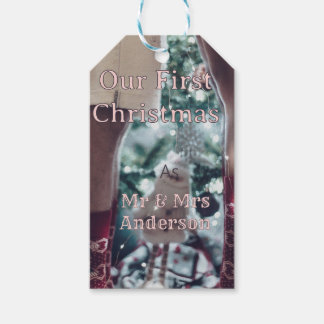 Mr & Mrs add family name photo date wedding family Gift Tags